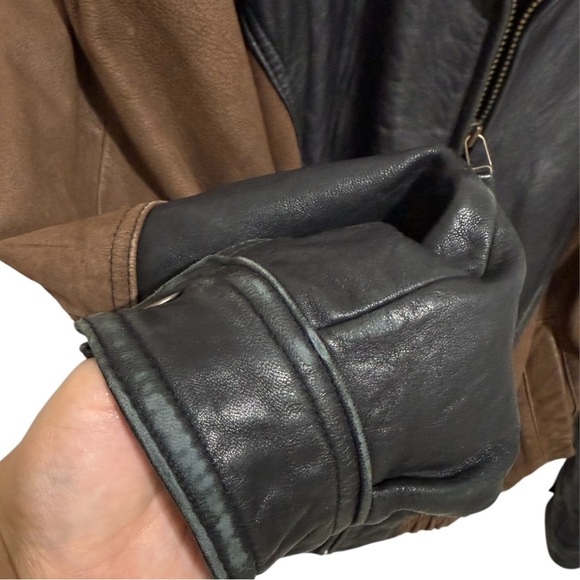 Midway Men’s Vintage Leather Moto Jacket Size M – Black/Brown Biker Bomber - Picture 4 of 13